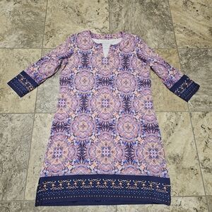 Coolibar Oceanside Tunic Dress Size L UPF 50+ 3/4 sleeve